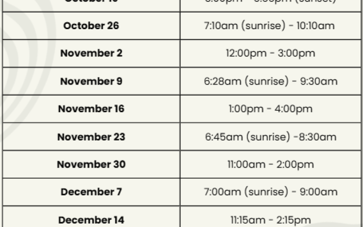 Oyster Sunday Schedule A flyer showing the dates and times of the events at Mants Landing